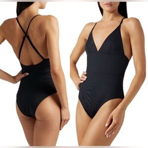 NWT Onia Valentina One Piece Swimsuit Solid Black Ribbed XS